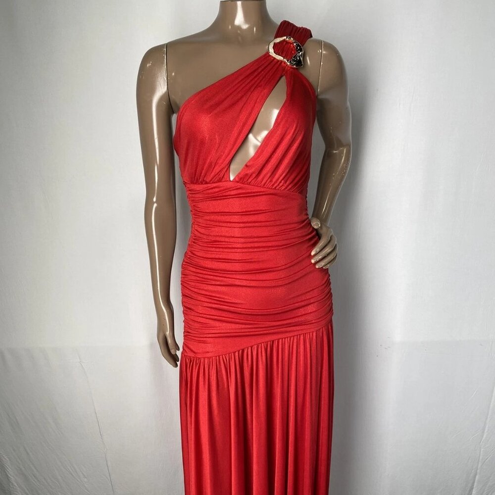 PatBO Dune One-Shoulder Cutout Maxi Gown Red 0